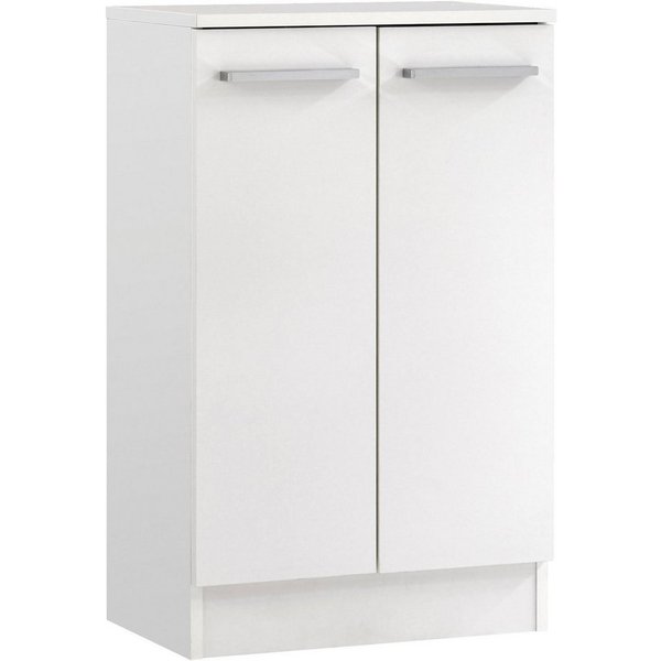 Saphir Unterschrank Quickset 335 Badschrank, 2 Türen, 1 Einlegeboden, 50 cm breit Badezimmer-Unterschrank, Weiß Glanz, Griffe in Chrom Glanz