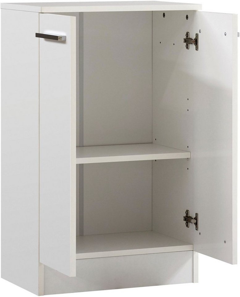 Saphir Unterschrank Quickset 335 Badschrank, 2 Türen, 1 Einlegeboden, 50 cm breit Badezimmer-Unterschrank, Weiß Glanz, Griffe in Chrom Glanz – Bild 3 von 5