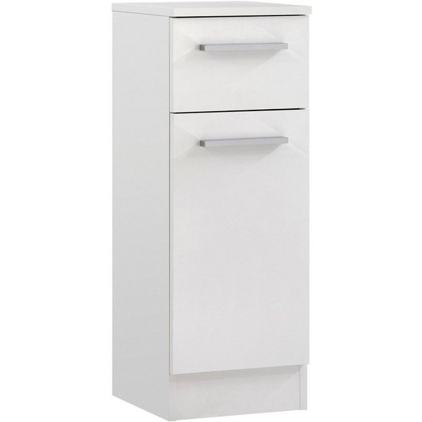 Saphir Unterschrank Quickset 335 Badschrank, 1 Tür, 1 Schublade, 30 cm breit Badezimmer-Unterschrank, Weiß Glanz, Griffe in Chrom Glanz