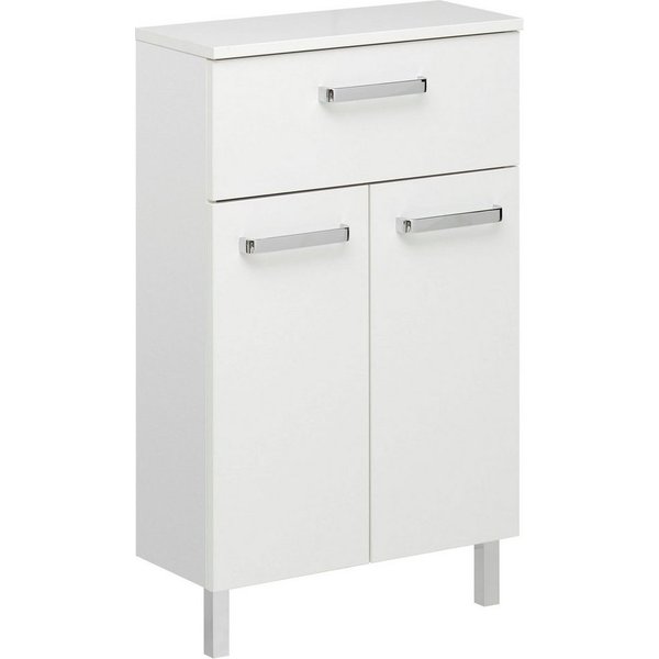 Saphir Unterschrank Quickset Badschrank mit 2 Türen, 1 Schublade, 50 cm breit Badezimmer-Unterschrank inkl. Türdämpfer, Griffe in Chrom Glanz