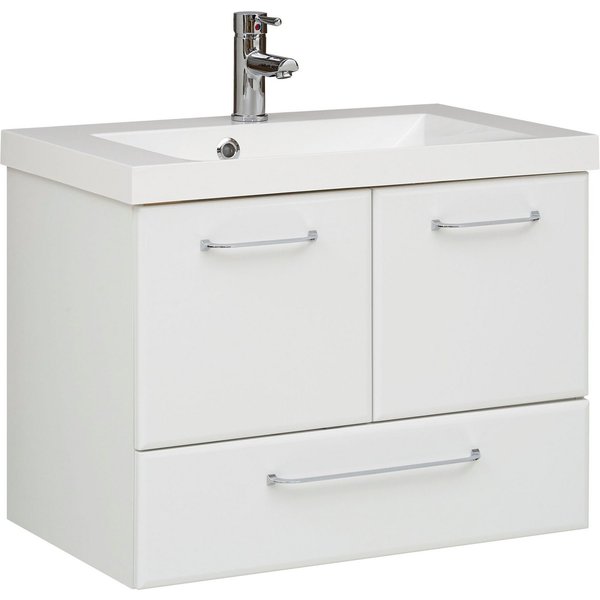 Saphir Waschtisch Quickset Mineralmarmor-Waschtisch mit Unterschrank, 74 cm breit, Wachplatz, Griffe Chrom Glanz, inkl. Türdämpfer, 2 Türen, 1 Schublade