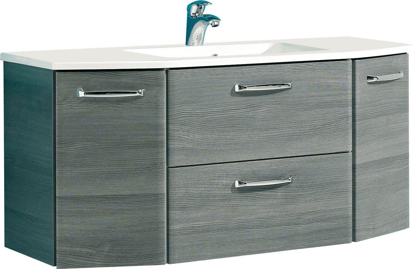 Saphir Waschtisch Quickset Waschplatz, Mineralmarmor-Waschtisch, 112 cm breit, 2 Türen, Unterschrank mit Waschbecken, inkl. Türdämpfer, Griffe Chrom Glanz – Bild 4 von 5