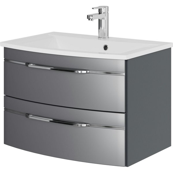 Saphir Waschtisch Serie 7045 Mineralmarmor-Waschtisch und Unterschrank, 71,5 cm breit, Waschplatz mit 2 Schubladen, Badmöbel Set mit Waschtisch