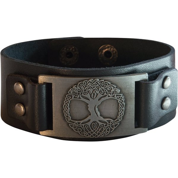Saraswati Armband Armband "Baum des Lebens" Leder, schwarz, Metalllegierung, silberfarbe
