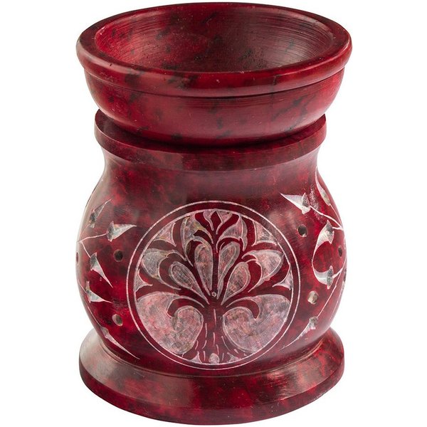 Saraswati Duftlampe Aromalampe "Baum des Lebens" Speckstein rot 6x8cm
