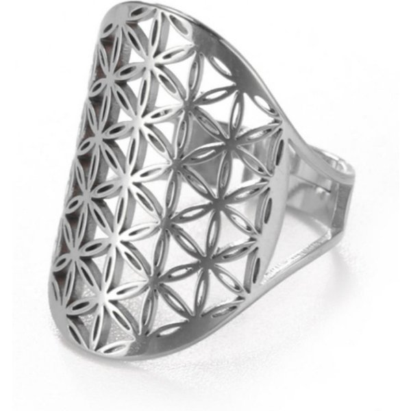 Saraswati Fingerring Ring "Blume des Lebens" Edelstahl offen verstellbar (kleinste Größe 54