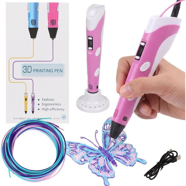 Sarcia.eu 3D-Drucker-Stift Rosa 3D-Stift für Mädchen + Filamente, Ladekabel, ab 14 Jahren