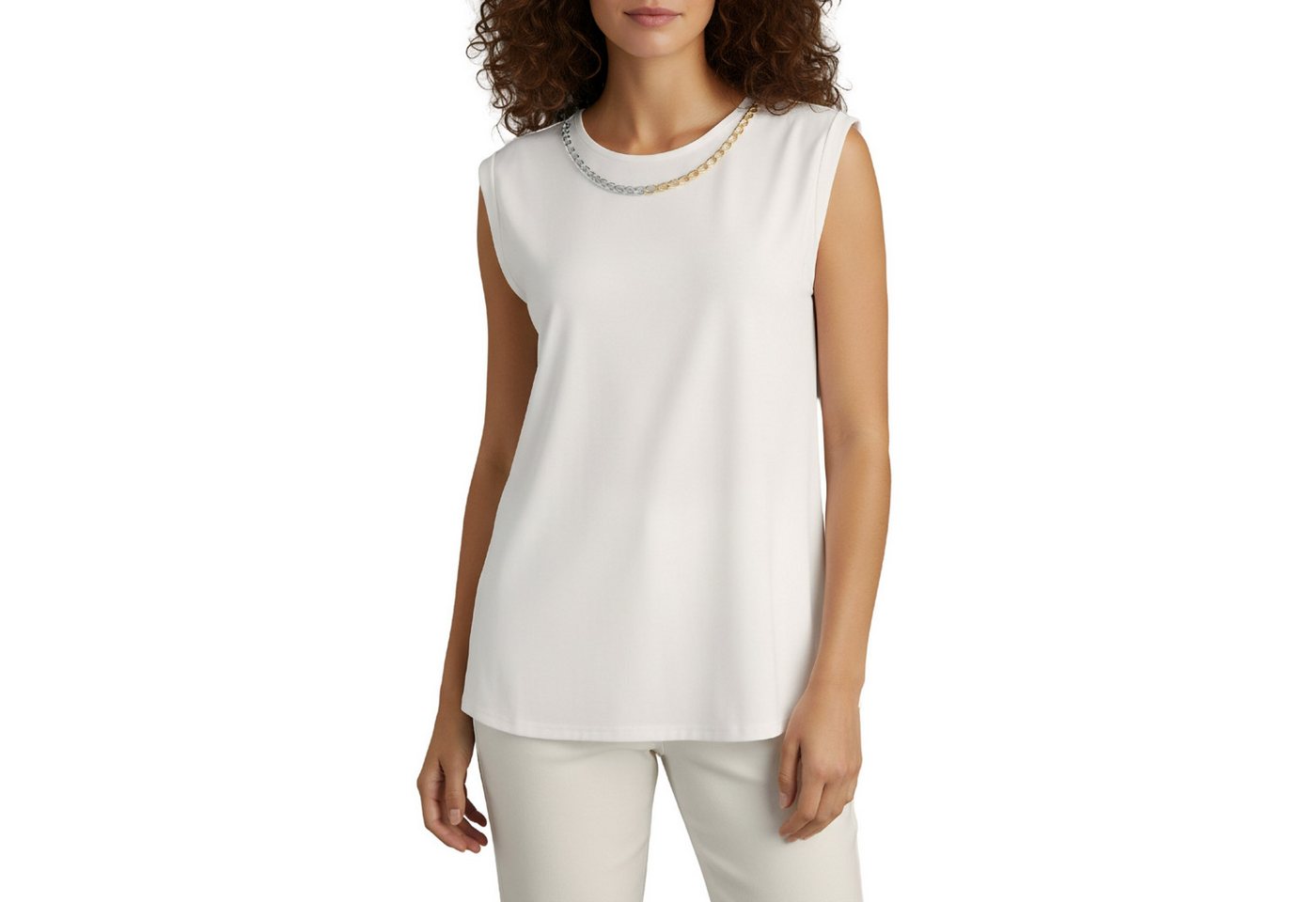 Sarcia.eu Blusentop Cremefarbene, ELEGANTE ärmellose Damenbluse mit ZIERKETTE – Bild 2 von 5