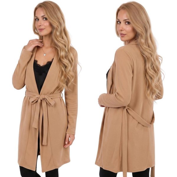 Sarcia.eu Cardigan Beiger GEBUNDENER Überwurf, Damen-Cardigan MIT GÜRTEL IM MANTELSCHNITT