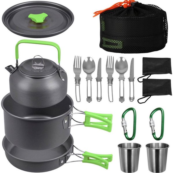 Sarcia.eu Geschirr-Set Campinggeschirr-Set 18-tlg mit Topf, Wasserkocher & Besteck