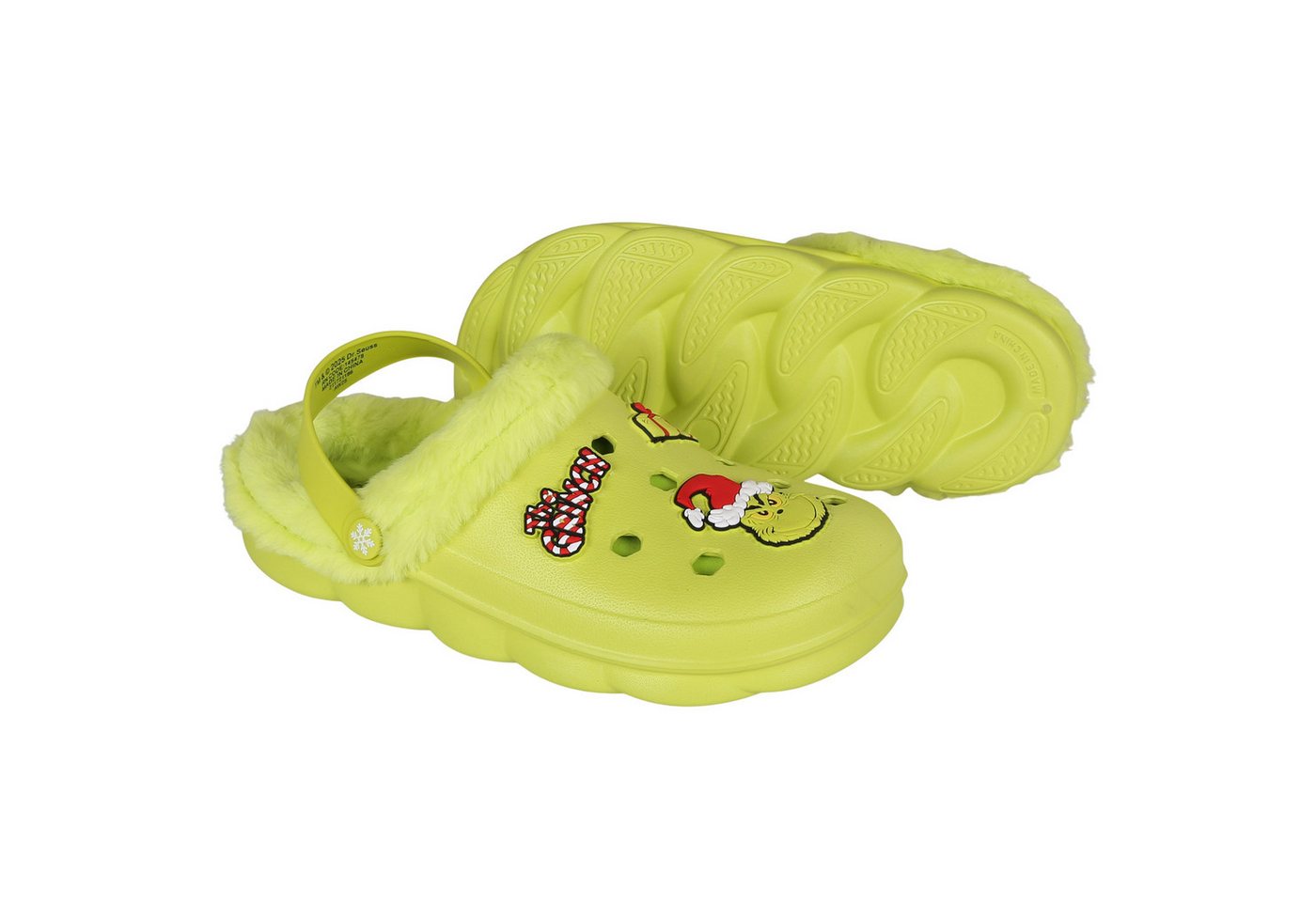 Sarcia.eu Grinch Kinderclogs, ISOLIERTE Weihnachtsclogs mit Fell für Kinder Hausstiefel – Bild 3 von 5