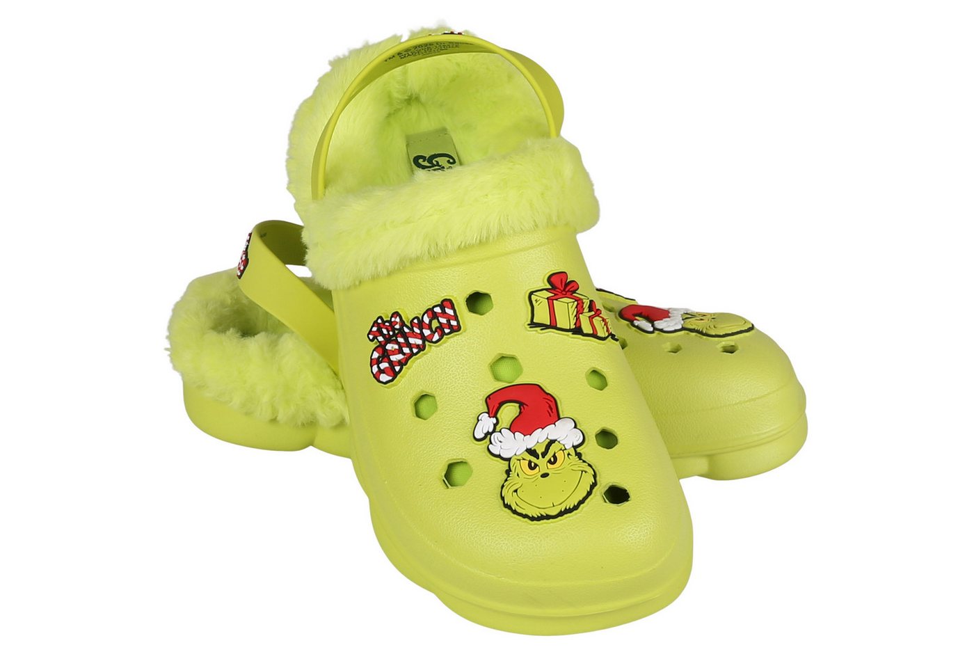 Sarcia.eu Grinch Kinderclogs, ISOLIERTE Weihnachtsclogs mit Fell für Kinder Hausstiefel – Bild 4 von 5