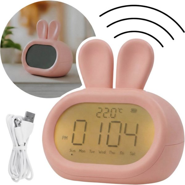 Sarcia.eu Kinderwecker Mary's Elektronischer Wecker mit Display, Häschen-Design, rosa, USB