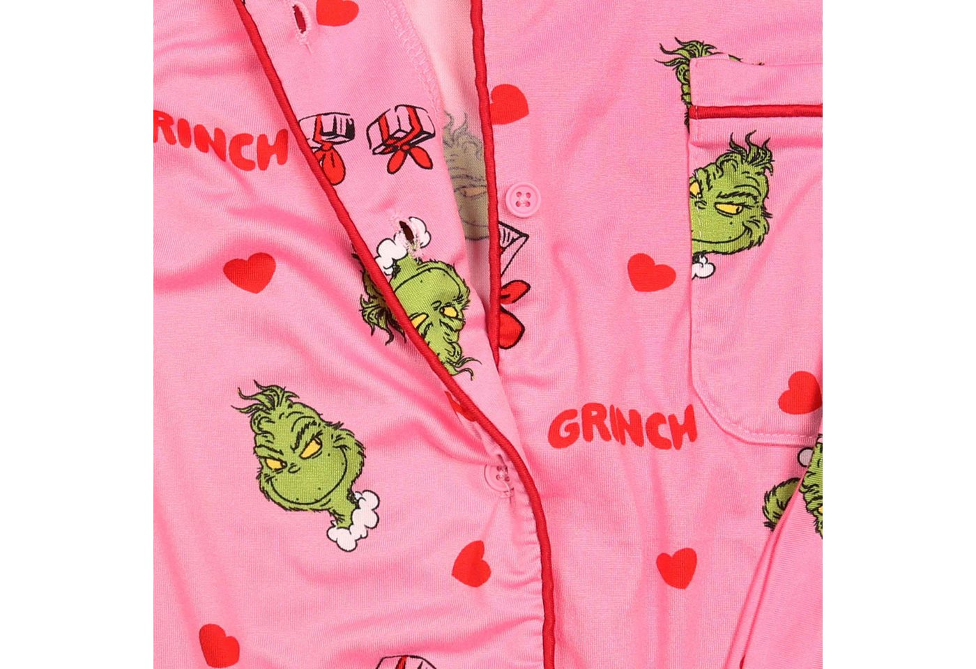 Sarcia.eu Schlafanzug Grinch Damenpyjama, aufknöpfbar, Langarm, weite Beine, Schlafanzug-Set – Bild 3 von 5