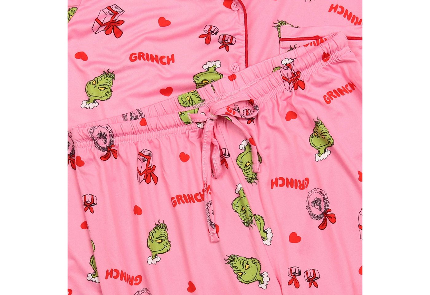 Sarcia.eu Schlafanzug Grinch Damenpyjama, aufknöpfbar, Langarm, weite Beine, Schlafanzug-Set – Bild 4 von 5