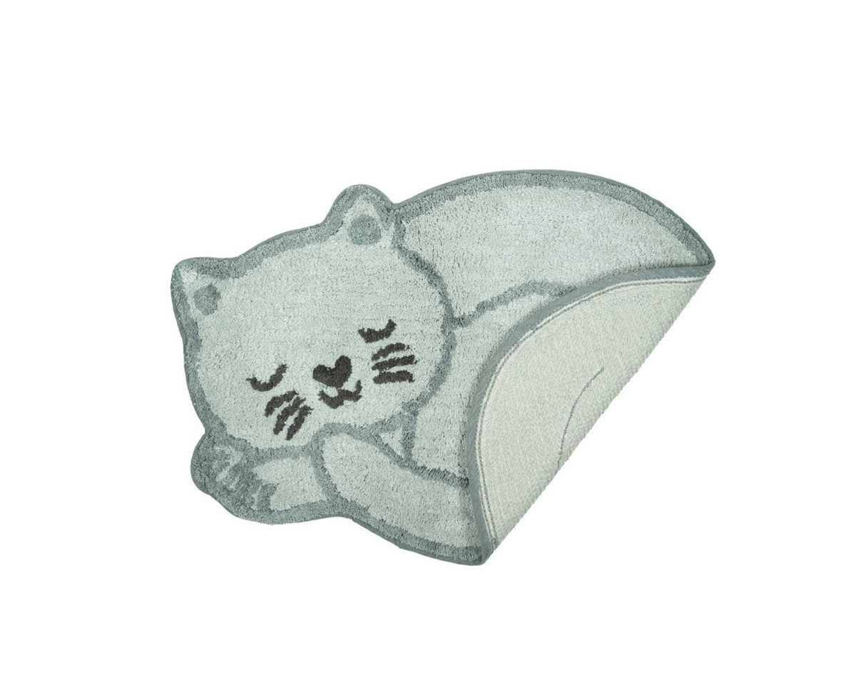 Sass & Belle Badematte Schlafende Katze, Höhe 10 mm, rutschhemmend beschichtet, weich, Baumwolle, Kater, Mietze, ca. 60 x 43 cm – Bild 2 von 2