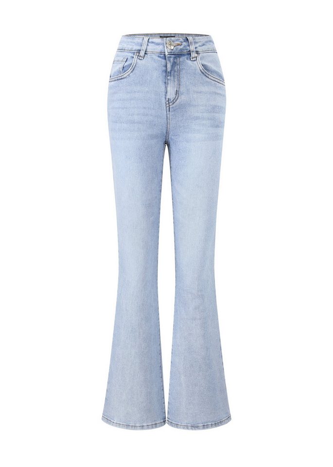 SASSYCLASSY 5-Pocket-Jeans Flared Jeans Damen mit heller Waschung Lässige High Waist Jeans 5 Pocket Stil Hellblau – Bild 2 von 5
