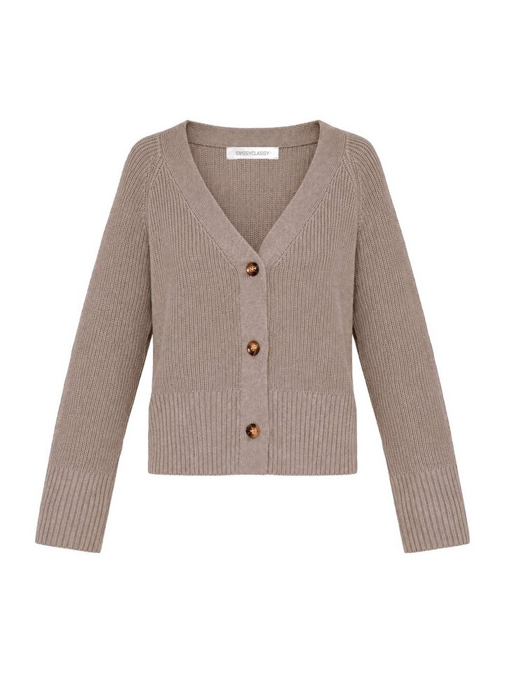 SASSYCLASSY Cardigan Gerippter Cardigan mit V-Ausschnitt für Damen Strickjacke mit markanter Knopfleiste und weiten Ärmeln – Bild 2 von 5