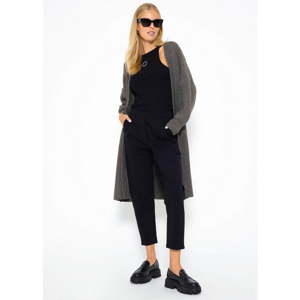 SASSYCLASSY Cardigan Oversize Strickjacke Damen lang mit Taschen Winter Maxi Cardigan aus Grobstrick Elegant Schwarz Beige Grau Khaki