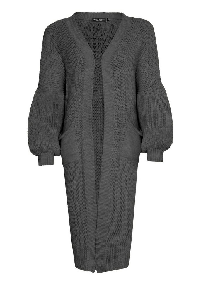 SASSYCLASSY Cardigan Oversize Strickjacke Damen lang mit Taschen Winter Maxi Cardigan aus Grobstrick Elegant Schwarz Beige Grau Khaki – Bild 2 von 5