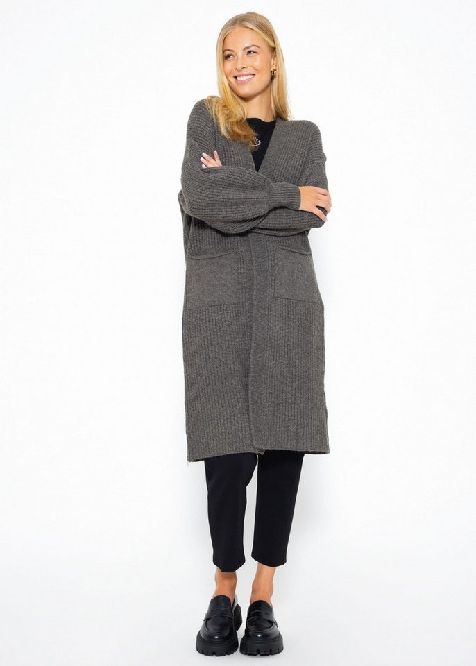 SASSYCLASSY Cardigan Oversize Strickjacke Damen lang mit Taschen Winter Maxi Cardigan aus Grobstrick Elegant Schwarz Beige Grau Khaki – Bild 3 von 5