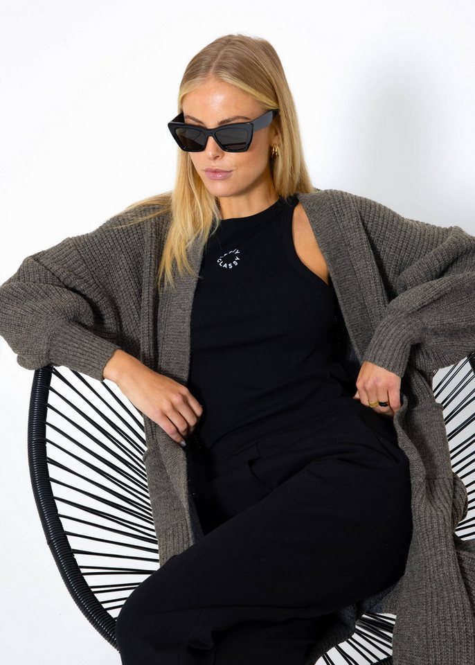 SASSYCLASSY Cardigan Oversize Strickjacke Damen lang mit Taschen Winter Maxi Cardigan aus Grobstrick Elegant Schwarz Beige Grau Khaki – Bild 4 von 5