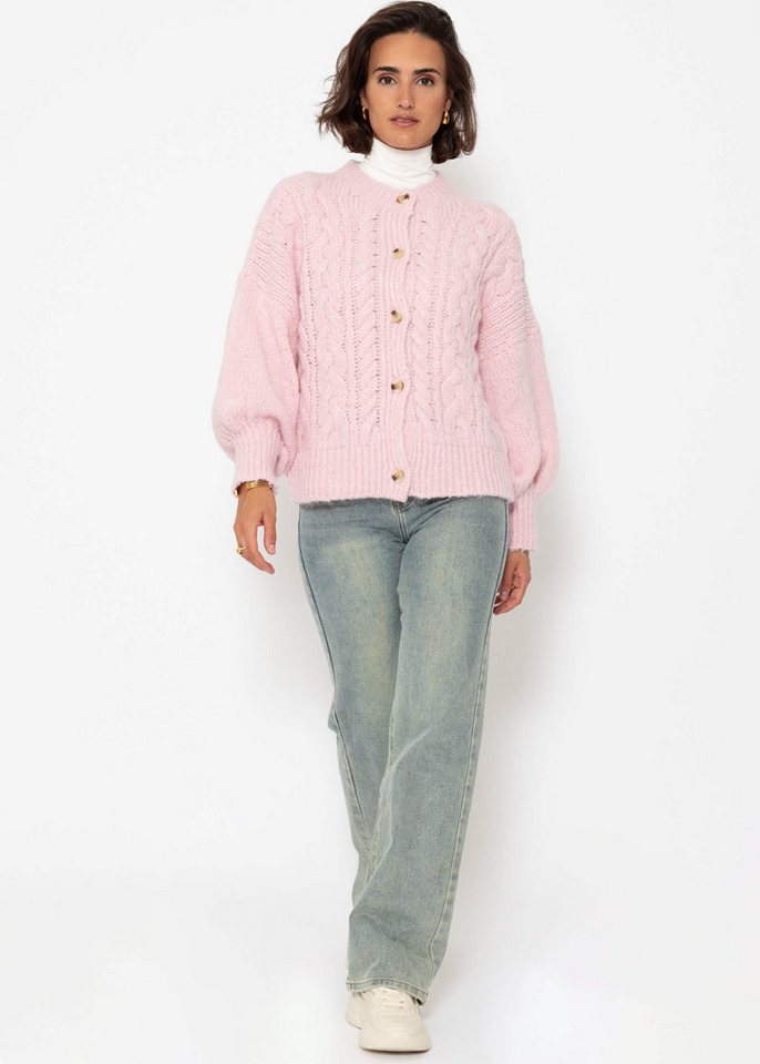 SASSYCLASSY Cardigan Oversize Strickjacke Damen mit Zopfmuster Elegant Lässiger Cardigan aus hochwertigem Strickmaterialien Made in Italy – Bild 3 von 5