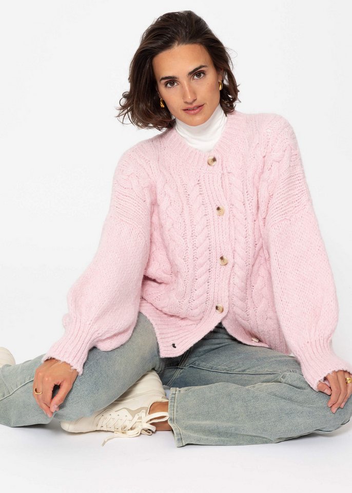 SASSYCLASSY Cardigan Oversize Strickjacke Damen mit Zopfmuster Elegant Lässiger Cardigan aus hochwertigem Strickmaterialien Made in Italy – Bild 4 von 5