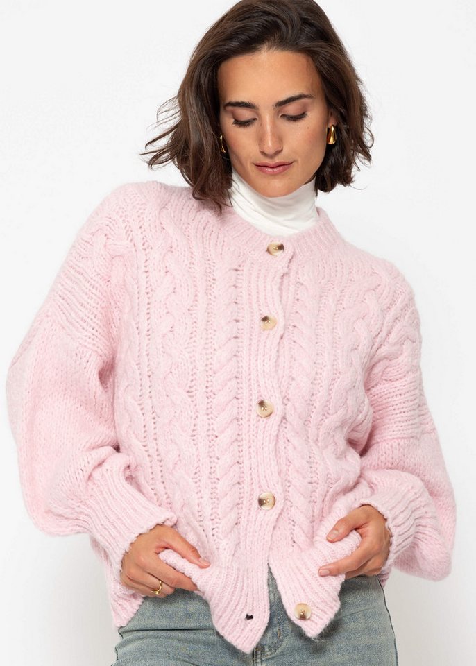 SASSYCLASSY Cardigan Oversize Strickjacke Damen mit Zopfmuster Elegant Lässiger Cardigan aus hochwertigem Strickmaterialien Made in Italy – Bild 5 von 5