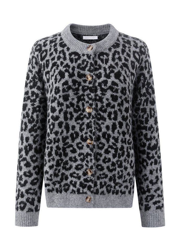 SASSYCLASSY Cardigan Oversize Strickjacke Damen mit Leo-Muster Cardigan mit Wollanteil mit Leopardenmuster Grau Schwarz Beige Braun – Bild 2 von 5