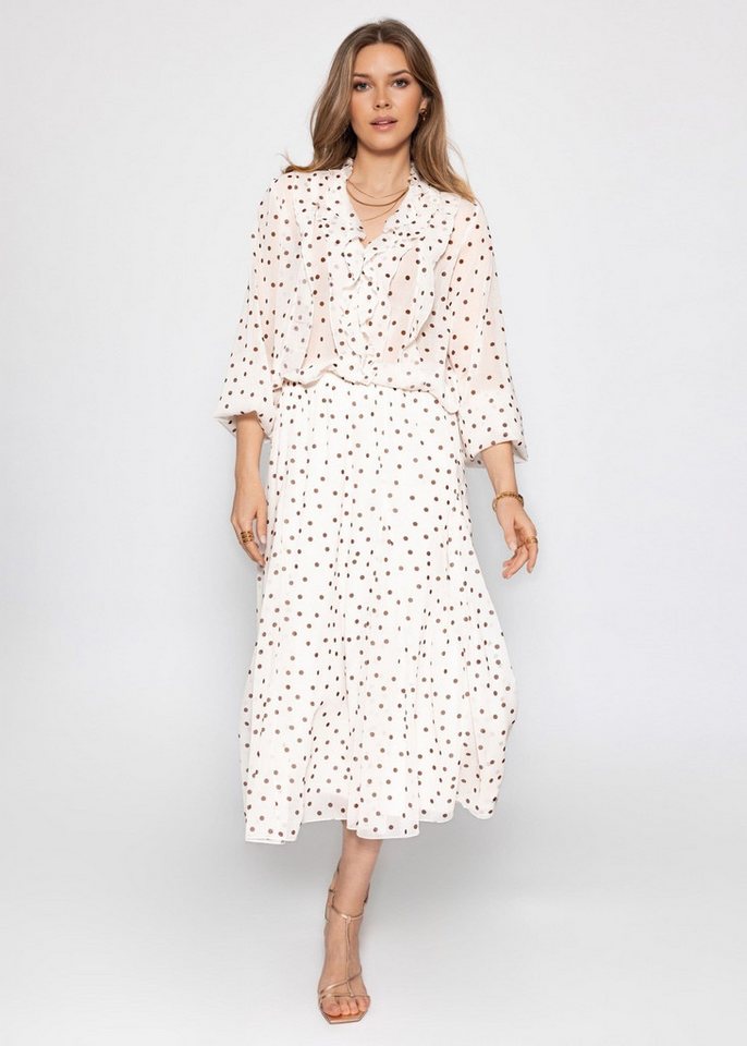 SASSYCLASSY Langarmbluse Chiffon Bluse mit Volants für Damen Leichte Bluse mit braunem Punktemuster und locker fallendem Schnitt – Bild 3 von 5