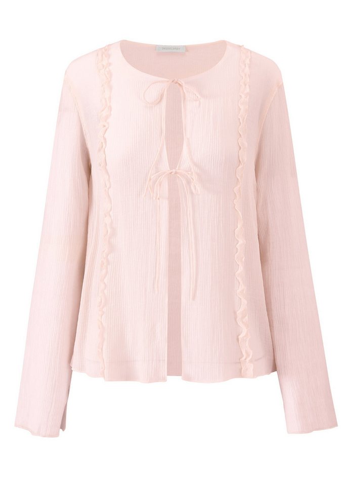 SASSYCLASSY Langarmbluse Feminine Bluse Damen mit Rüschen und Schleifen Luftige Damenbluse langarm aus Baumwolle zum Binden Beige Rosa Schwarz – Bild 3 von 5