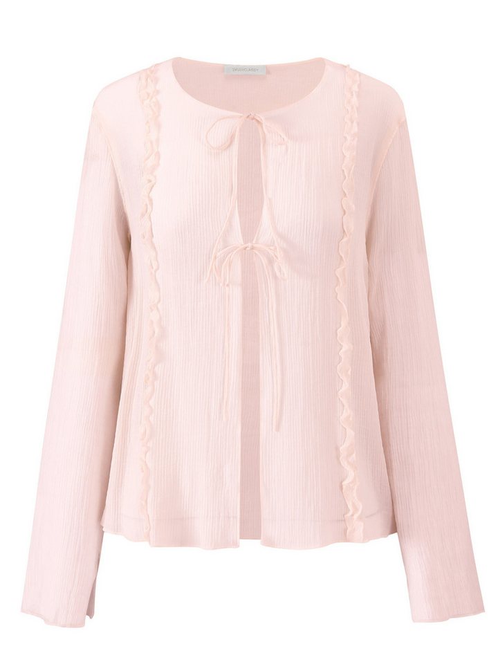 SASSYCLASSY Langarmbluse Feminine Bluse Damen mit Rüschen und Schleifen Luftige Damenbluse langarm aus Baumwolle zum Binden Beige Rosa Schwarz – Bild 4 von 5