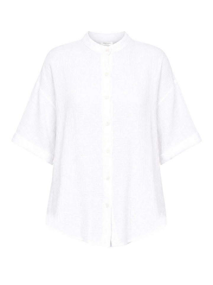SASSYCLASSY Langarmbluse Musselin Bluse mit halblangen Ärmeln Damen Lässige Baumwollbluse mit Stehkragen und Ärmelumschlag Weiß – Bild 2 von 5