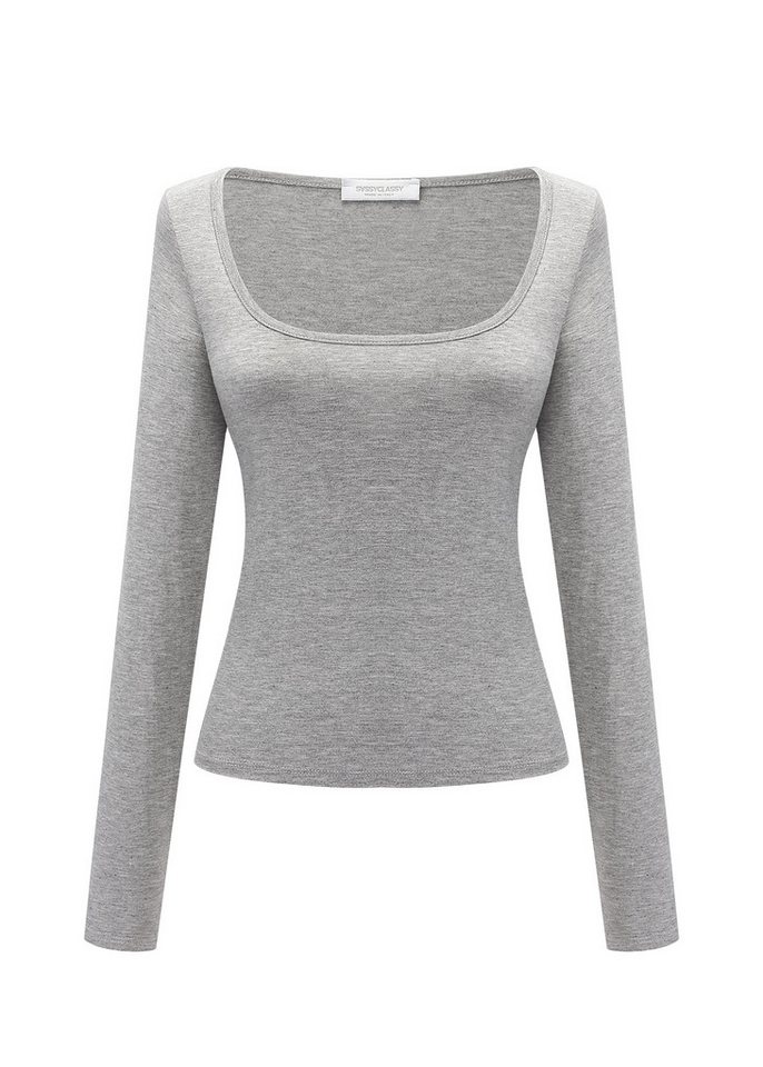 SASSYCLASSY Langarmshirt Langarmshirt Damen mit Ausschnitt Casual Chic Langarmbluse Schwarz Rosa Grau Rosa Weiß – Bild 2 von 5