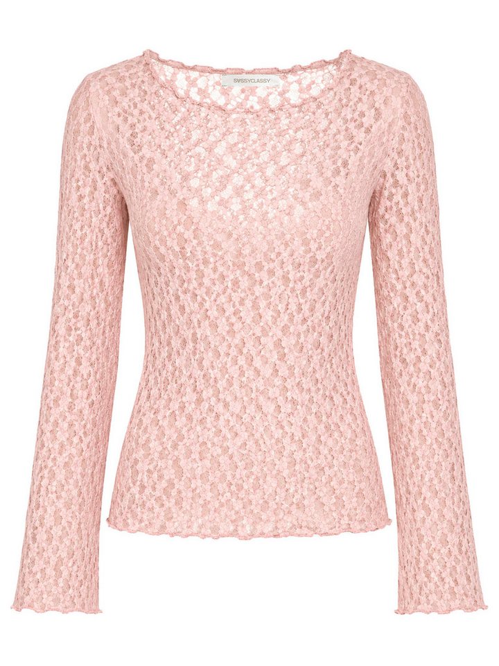 SASSYCLASSY Langarmshirt Spitzenshirt mit weiten Ärmeln für Damen Elegantes Langarmshirt mit floralem Muster in leichter Transparenz – Bild 2 von 5