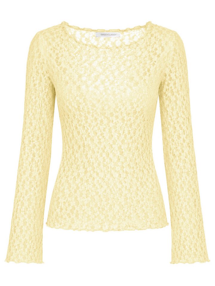 SASSYCLASSY Langarmshirt Spitzenshirt mit weiten Ärmeln für Damen Elegantes Langarmshirt mit floralem Muster in leichter Transparenz – Bild 2 von 5