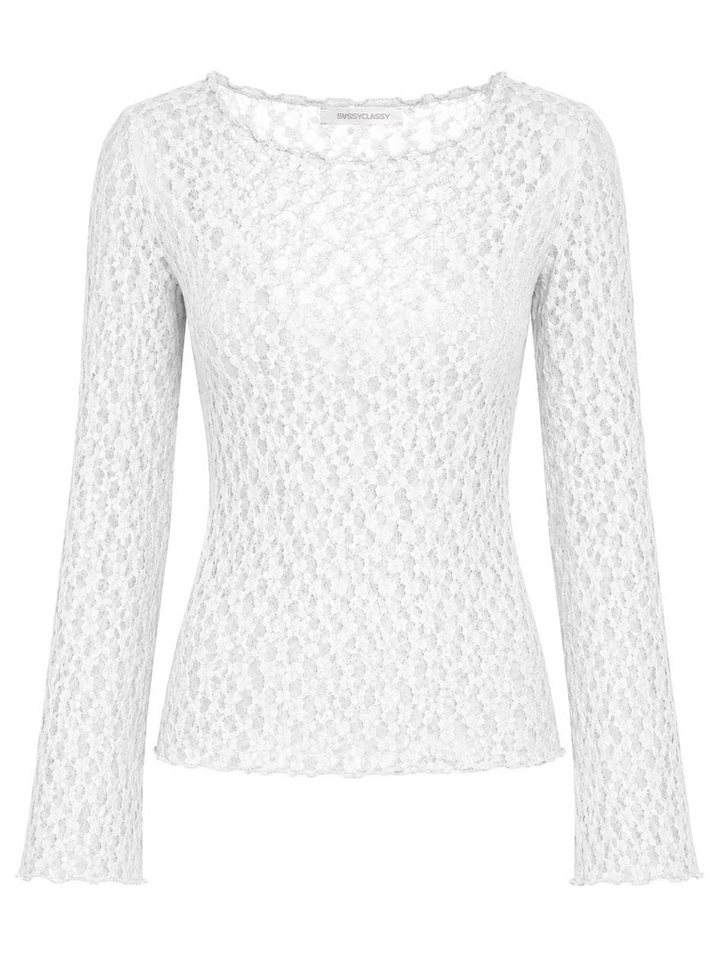 SASSYCLASSY Langarmshirt Spitzenshirt mit weiten Ärmeln für Damen Elegantes Langarmshirt mit floralem Muster in leichter Transparenz – Bild 2 von 5