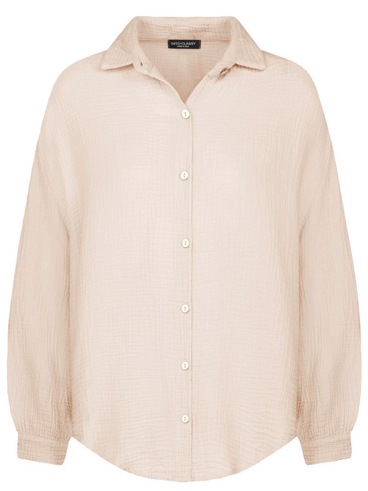 SASSYCLASSY Longbluse Musselin Bluse mit hellen Streifen für Damen Baumwollbluse im Oversized Fit mit Kent Kragen – Bild 2 von 5