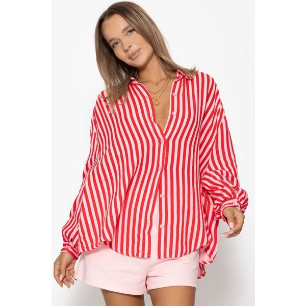SASSYCLASSY Longbluse Musselin Bluse mit hellen Streifen für Damen Baumwollbluse im Oversized Fit mit Kent Kragen
