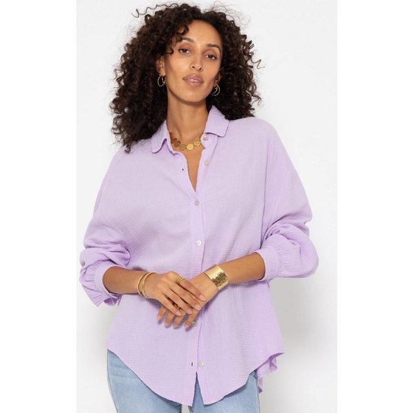 SASSYCLASSY Longbluse Oversize Musselin Bluse Damen kurz Langarm Elegant Hemdbluse lang aus Baumwolle mit V-Ausschnitt, One Size (Gr. 36-48)