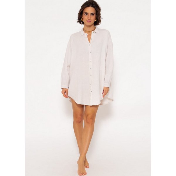 SASSYCLASSY Longbluse Oversize Musselin Bluse Damen Langarm Elegant Hemdbluse lang aus Baumwolle mit V-Ausschnitt, One Size (Gr. 36-48)