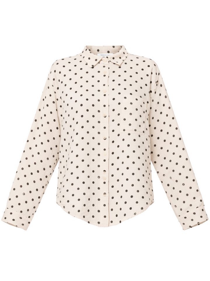 SASSYCLASSY Longbluse Oversize Musselin Bluse mit Punkten für Damen Leichte Bluse aus Baumwolle mit V-Ausschnitt und Brusttasche – Bild 2 von 5