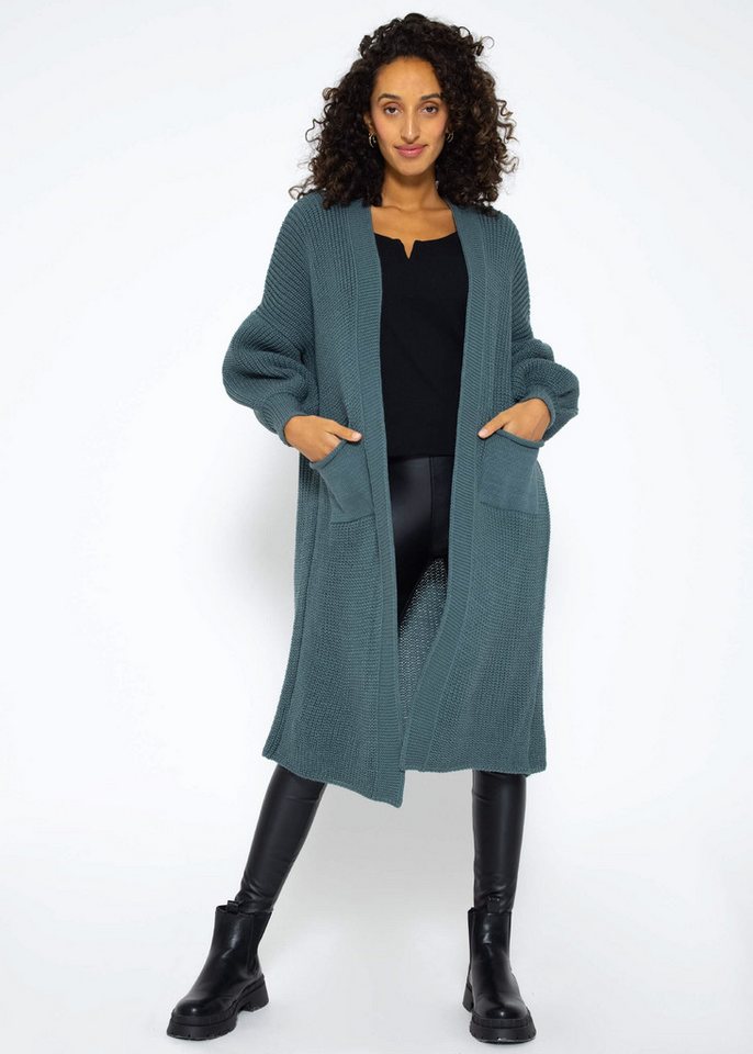 SASSYCLASSY Longstrickjacke Oversize Strickjacke Damen lang Elegant Winter Lässiger Maxi Cardigan aus weichem Grobstrick mit Ballonärmeln – Bild 2 von 5
