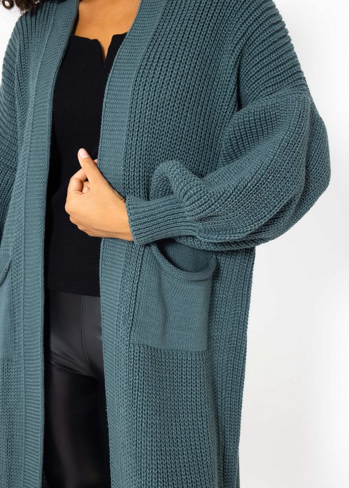 SASSYCLASSY Longstrickjacke Oversize Strickjacke Damen lang Elegant Winter Lässiger Maxi Cardigan aus weichem Grobstrick mit Ballonärmeln – Bild 3 von 5