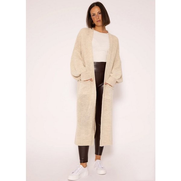 SASSYCLASSY Longstrickjacke Oversize Strickjacke Damen lang Elegant Winter Lässiger Maxi Cardigan aus weichem Grobstrick mit Ballonärmeln
