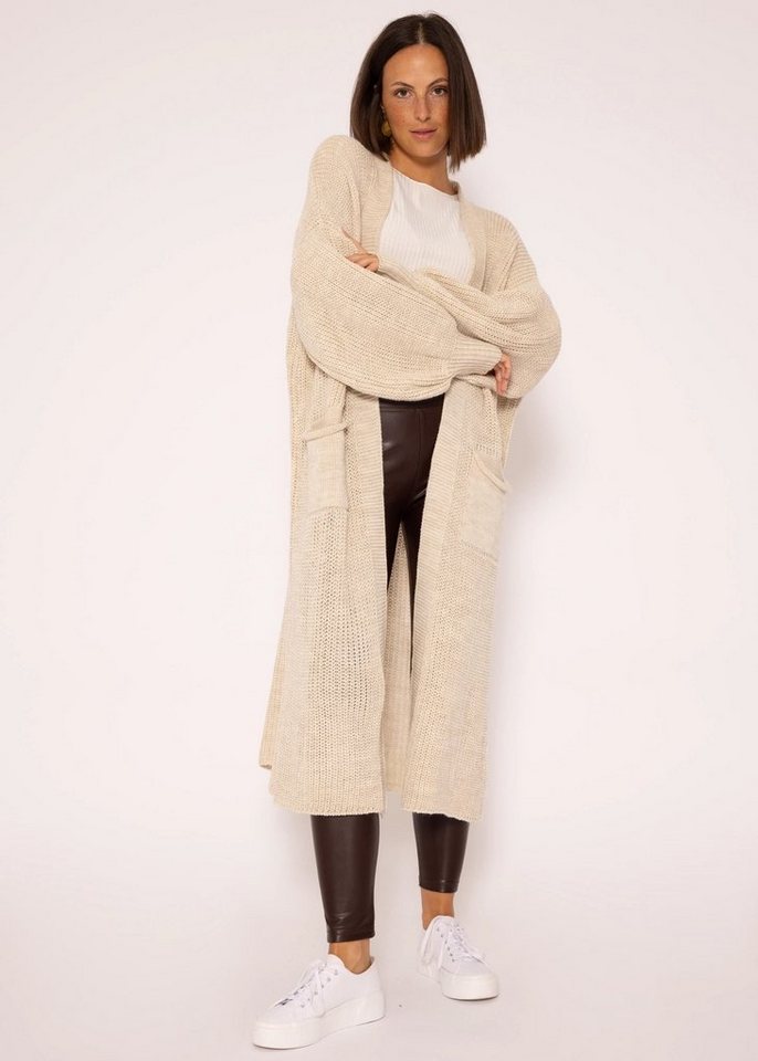 SASSYCLASSY Longstrickjacke Oversize Strickjacke Damen lang Elegant Winter Lässiger Maxi Cardigan aus weichem Grobstrick mit Ballonärmeln – Bild 3 von 5