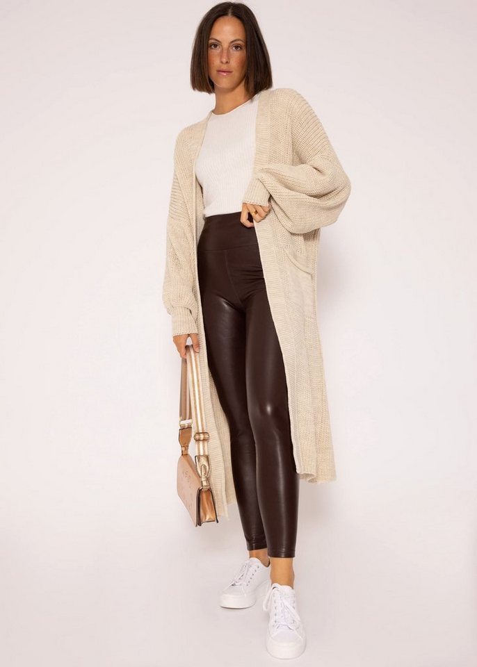 SASSYCLASSY Longstrickjacke Oversize Strickjacke Damen lang Elegant Winter Lässiger Maxi Cardigan aus weichem Grobstrick mit Ballonärmeln – Bild 5 von 5