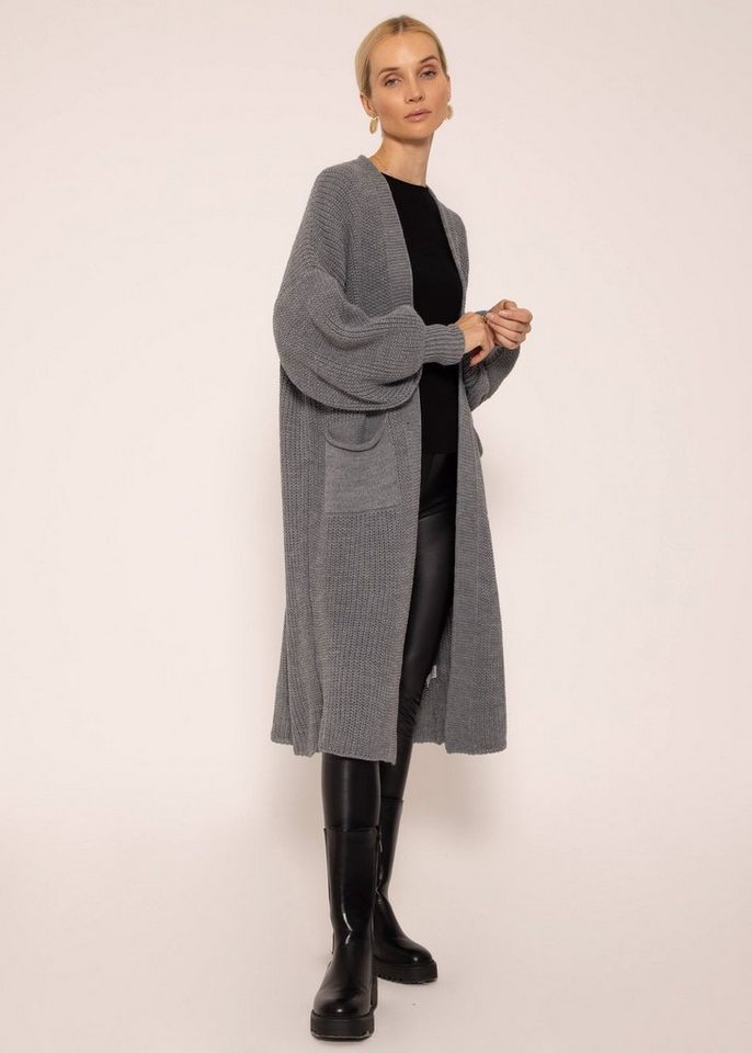 SASSYCLASSY Longstrickjacke Oversize Strickjacke Damen lang Elegant Winter Lässiger Maxi Cardigan aus weichem Grobstrick mit Ballonärmeln – Bild 3 von 5