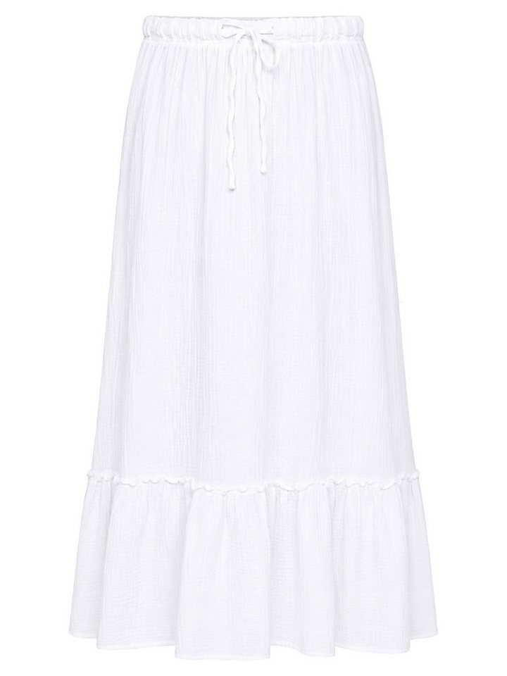SASSYCLASSY Maxirock Musselin Maxirock mit elastischem Bund Damen Leichter Volant-Rock mit elastischem Bund in weitem Schnitt Weiß – Bild 2 von 5